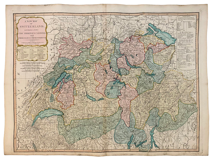 A NEW MAP OF SWITZERLAND DIVIDED INTO THE THIRTEEN CANTONS with THEIR ALLIES & THEIR SUBJECTS