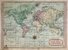 Load image into Gallery viewer, A NEW CHART OF THE WORLD ON MERCATOR&#39;S PROJECTION with The Tracks &amp; Discoveries of the Latest Circumnavigators &amp;c. by SAMUEL DUNN, Mathematician.
